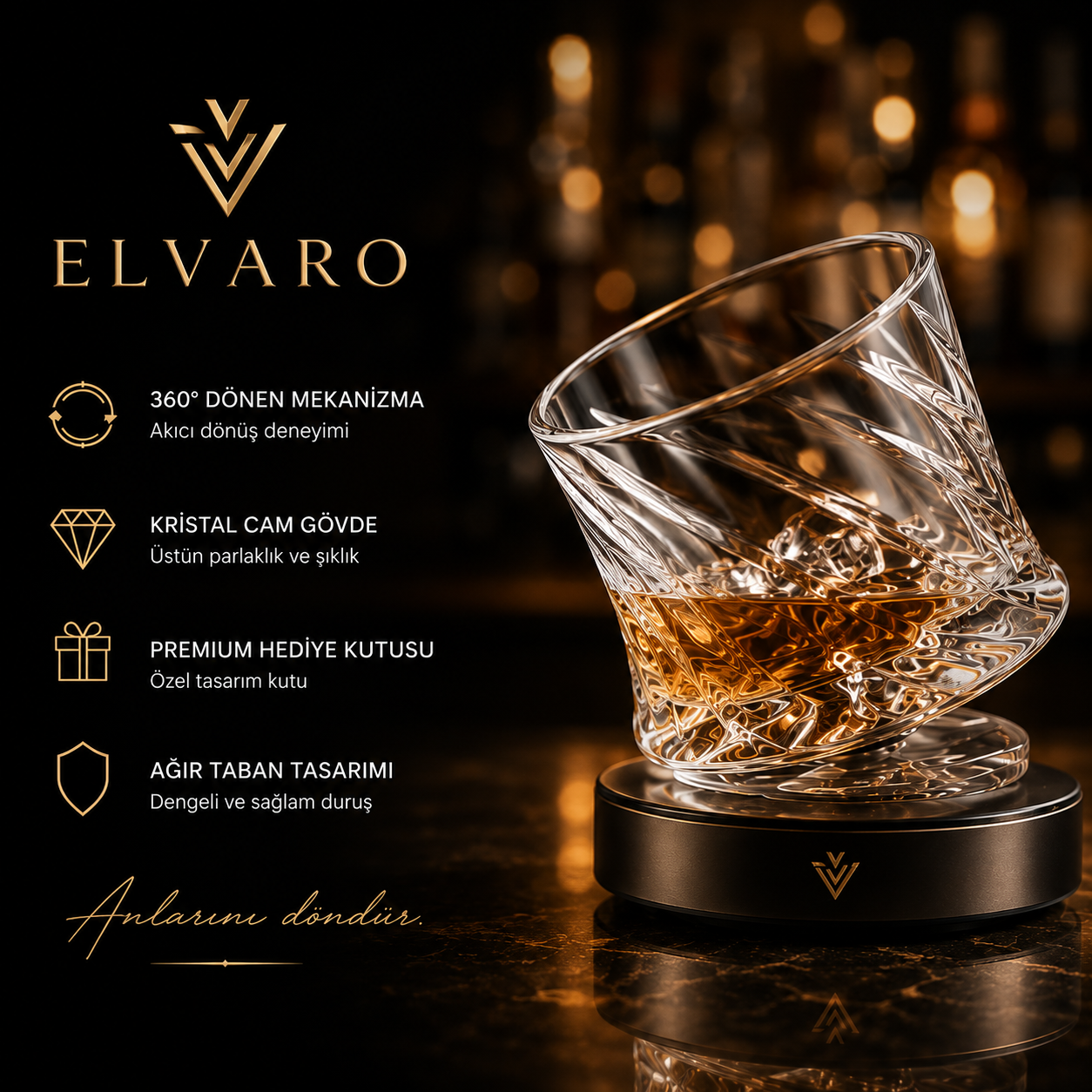 Elvaro 360° Dönen Premium Cam Bardak